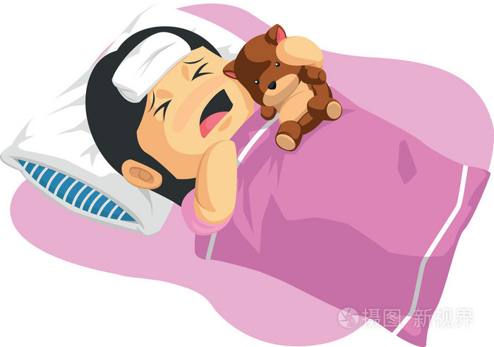卡通的发烧的小女孩