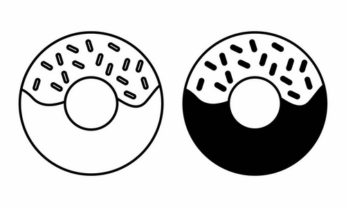 独立油炸圈饼的黑白插图
