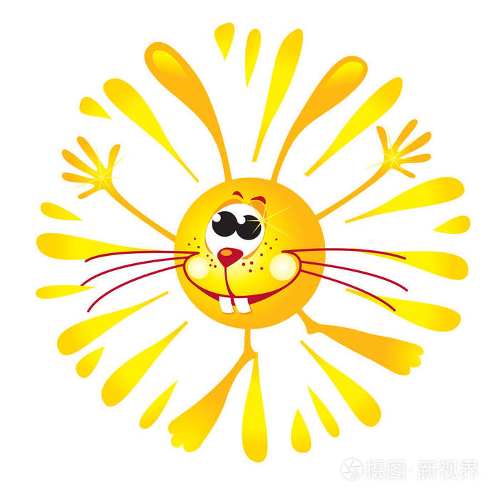 阳光灿烂的兔子吉祥物闪亮而微笑
