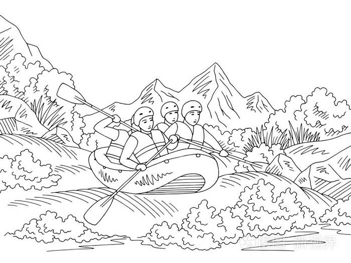 漂流船旅行图表黑色白色风景素描例证向量
