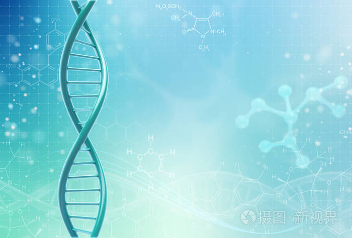 生物化学的概念与脱氧核糖核酸分子在颜色背景.科学的概念背景.