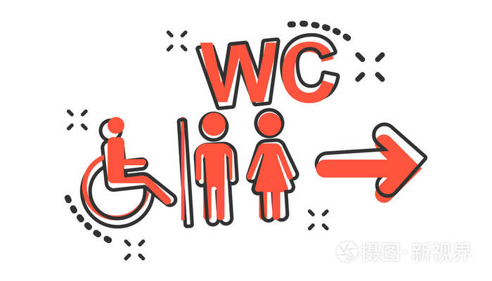 矢量卡通 wc 卫生间图标的漫画风格.男女洗手间标志插图象形文字.