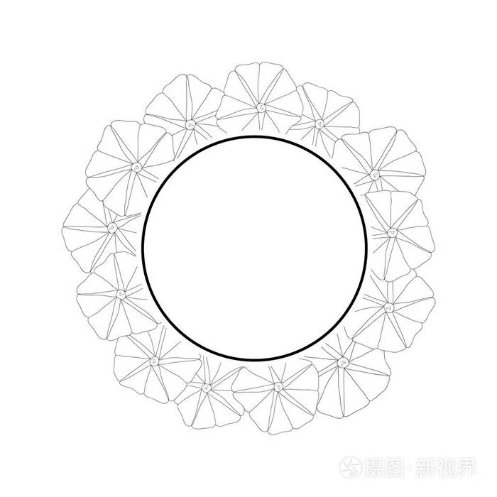 晨荣花轮廓横幅花圈.矢量插图