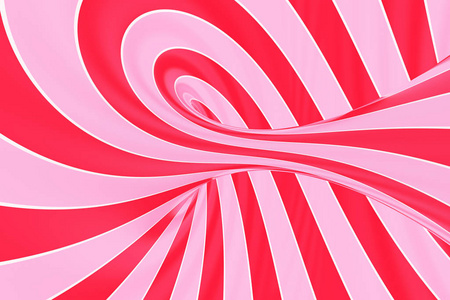 圣诞喜庆的粉红色和红色螺旋隧道。条纹扭曲棒糖光学错觉。抽象背景。3d 渲染