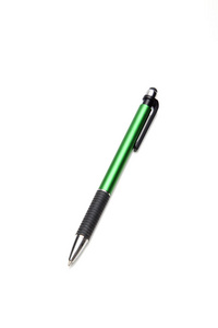 绿色钢笔被隔绝在白色背景, 商业概念与教育