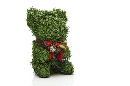 树泰迪熊绿色装饰圣诞节白色背景