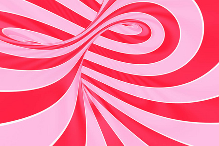 圣诞喜庆的粉红色和红色螺旋隧道。条纹扭曲棒糖光学错觉。抽象背景。3d 渲染