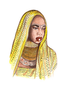 印第安妇女的手画肖像
