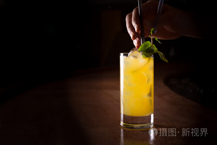螺丝起子鸡尾酒与新鲜的薄荷
