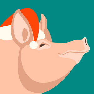 猪在圣诞老人的盖帽向量例证平