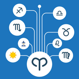 一套银河图标平面样式符号与座, 太阳, 白羊座和其他图标为您的 web 移动应用程序徽标设计