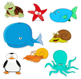 卡通矢量海洋动物