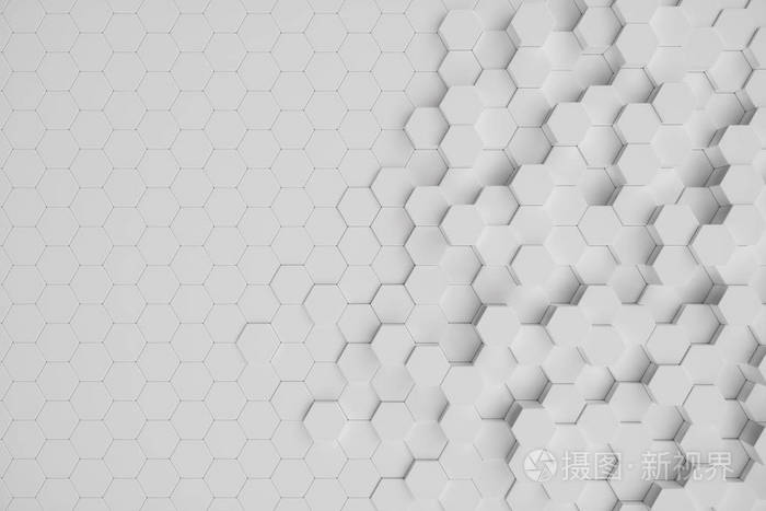 3d 插图白色几何六角抽象背景.表面六边形图案, 六边形蜂窝状