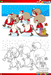 着色书圣诞老人圣诞节字符组的动画片例证