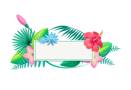 热带框架和花卉矢量插图