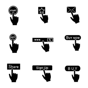 手按应用程序按钮字形图标设置。矢量隔离插图