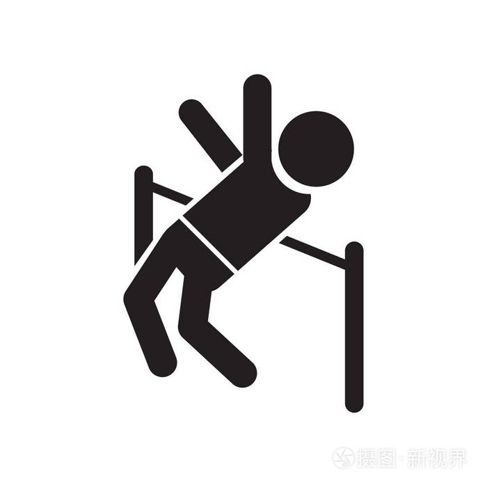 隔离白色背景为您的 web 和移动应用程序设计, 男子练习跳高标志概念