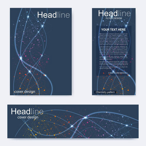 设置传单 小册子大小 A4 模板 横幅。分子的结构与连接的线和点。科学模式原子 Dna 与杂志 传单 封面 海报设计元