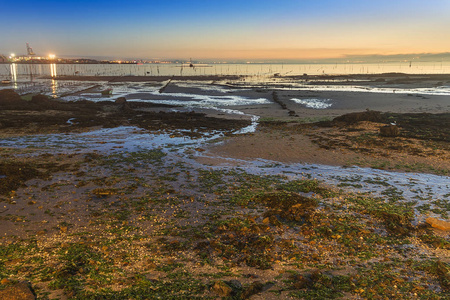 Carril, Vilagarcia de Arousa, 黄昏的圣地亚哥海滩蛤养殖公园