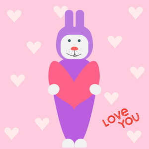 可爱的卡通兔子与贺卡的心情人节或婚礼卡图