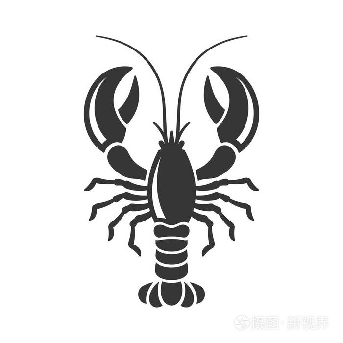 龙虾剪影图标白色背景.向量
