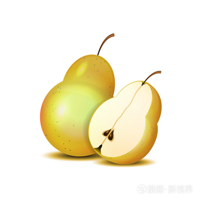 在白色孤立现实切片的梨