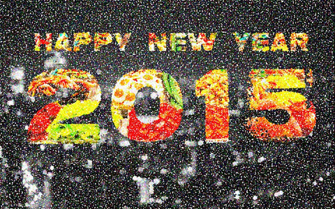 快乐新的一年 2015 Pointillized 多彩多姿抽象背景
