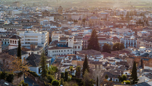 城市景观, 格拉纳达城市观日落, 安大路西亚, 西班牙南部