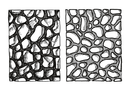 石头的纹理。墙从砖集矢量。铺面的扁平石材表面。手绘绝缘装置