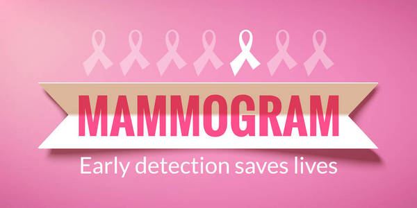 粉红色矢量背景与纸丝带和刻字乳房 x 光片
