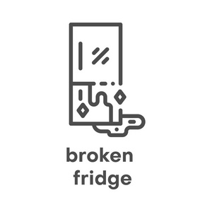 简单的现代线图标。破碎的冰箱标志。向量例证。损坏的电器符号