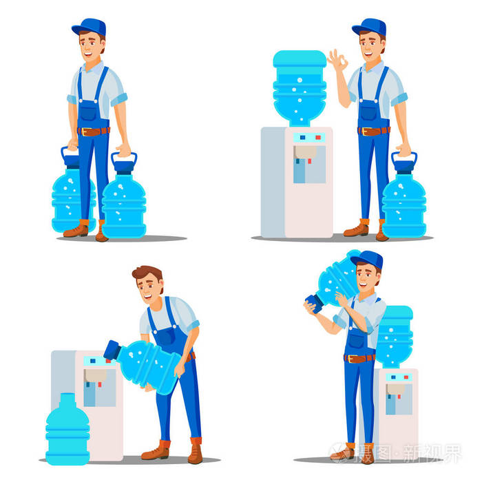 送水服务人设定向量.治疗.办公用塑料瓶喝.水冷却器租赁.供应, 运输.