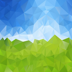 矢量多边形背景三角设计在草甸与的颜色绿色和蓝色