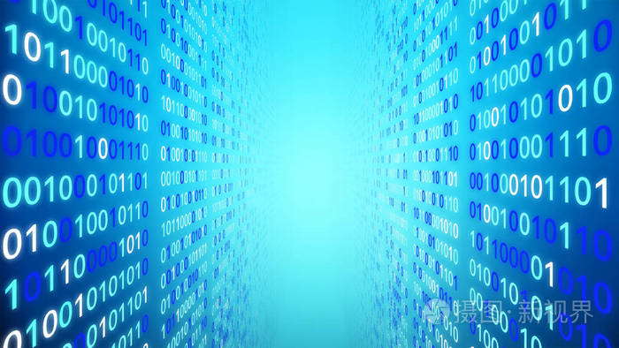 01或二进制数据在被隔绝的计算机屏幕在蓝色背景3d例证