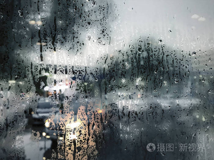 雨季雨下的玻璃窗雨滴照片-正版商用图片0922em-摄图