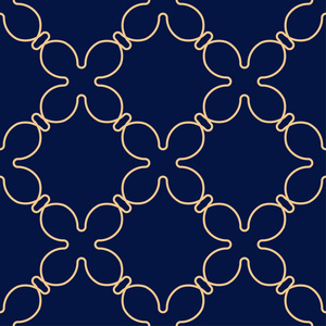 金色的几何打印在深蓝色背景。网络纺织品和墙纸无缝模式