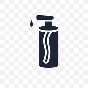 泵瓶透明图标。从卫生收藏的泵瓶符号设计。简单的元素向量例证在透明背景