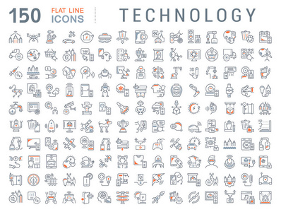面向现代概念web 和应用程序的技术矢量线图标集