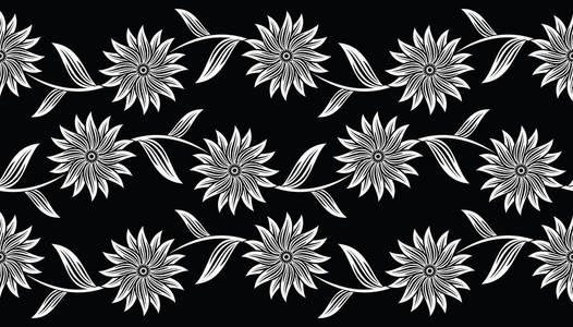 无缝黑白花卉边框设计