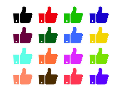 竖起大拇指像图标颜色设置为社会网络应用程序喜欢。符号手与拇指。矢量插图