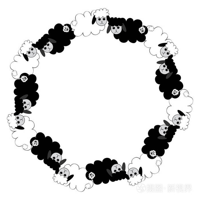 一群绵羊被隔离在白色的背景上矢量插图