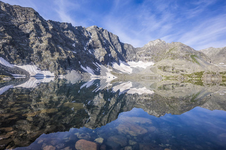 Askir 湖中山脉的镜面反射。阿尔泰景观