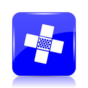 医疗补丁图标, 蓝色网站上的白色背景按钮