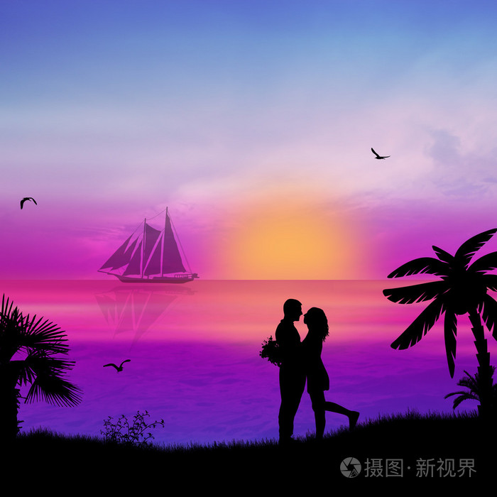 在海滩上的浪漫情侣