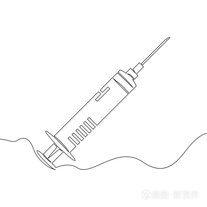 在白色背景下, 注射器一条线绘制孤立矢量对象