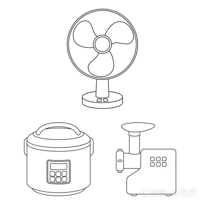 家用电器的类型在设计集集合中的轮廓图标厨房设备矢量符号库存web