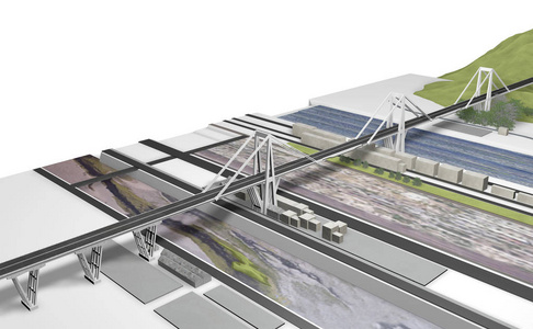 3d. 乔治莫兰迪大桥模型, 热那亚, 意大利, 3d 渲染, 插图
