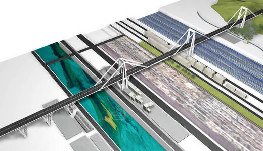 3d. 乔治莫兰迪大桥模型, 热那亚, 意大利, 3d 渲染, 插图