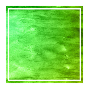 绿色手绘水彩矩形框架背景纹理与污渍。现代设计元素