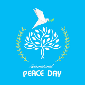 橄榄图像国际和平日和平橄榄树枝折纸鸽子鸟矢量图像照片